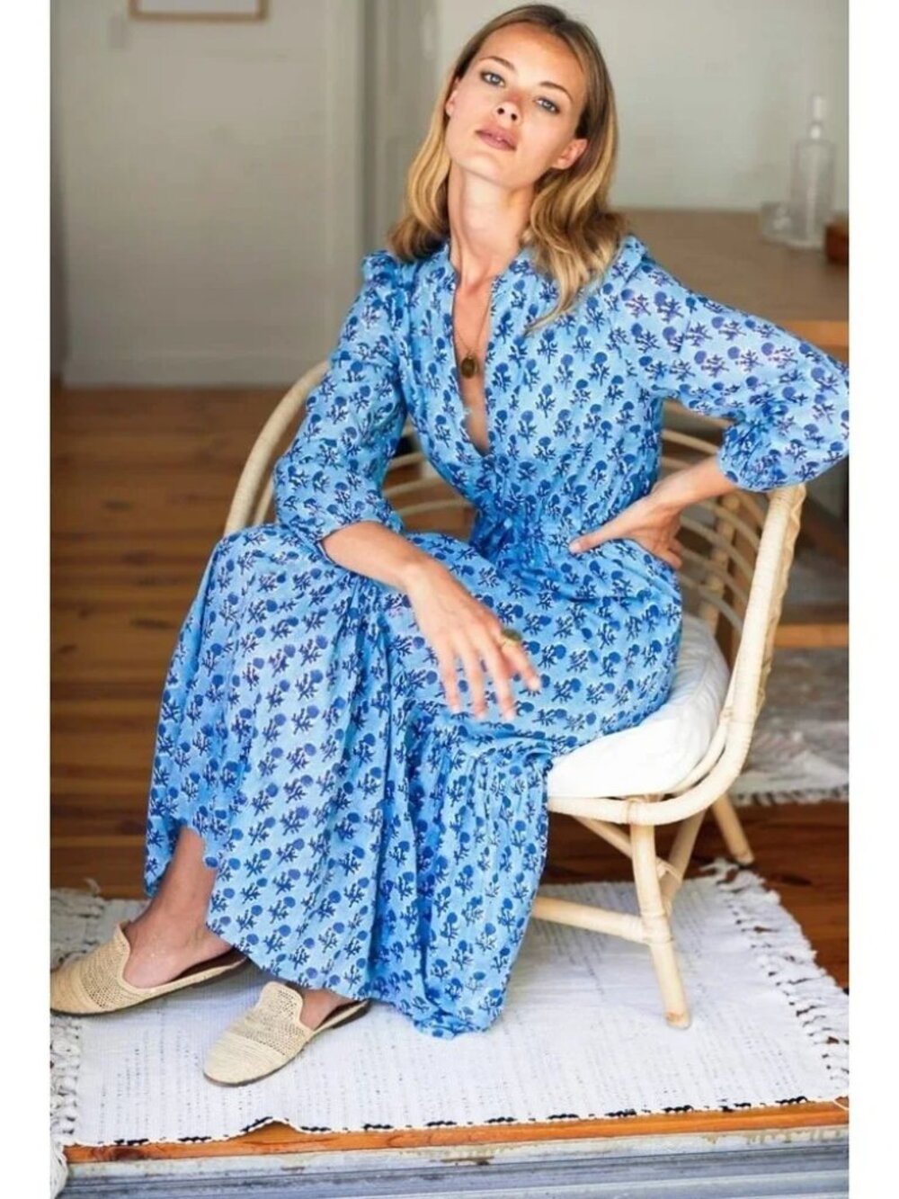 Emerson Fry India Collection Little Marigolds Danube Organic Cotton Maxi Dress S